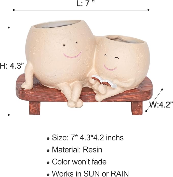 Cute Head Planter with Smiley Face, Double Pots in One, Novelty Plant Face Pot, for Indoor Outdoor Plants,Christmas, (Khaki)