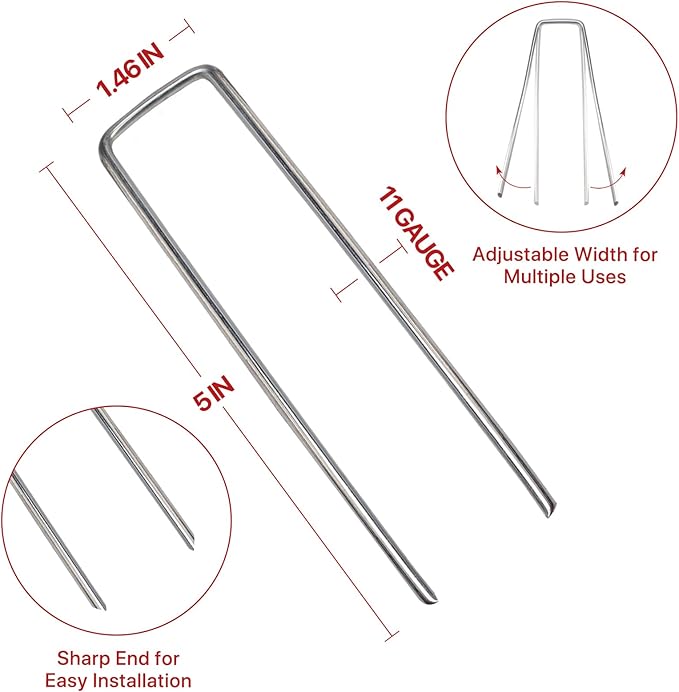 Landscape Staples 5 Inch 50 Pack,Garden Staples Galvanized Ground Stakes Anti-Rust Landscape Fabric Staples Garden Stakes for Irrigation Tubing, Fence, Weed Barrier, Ground Cover