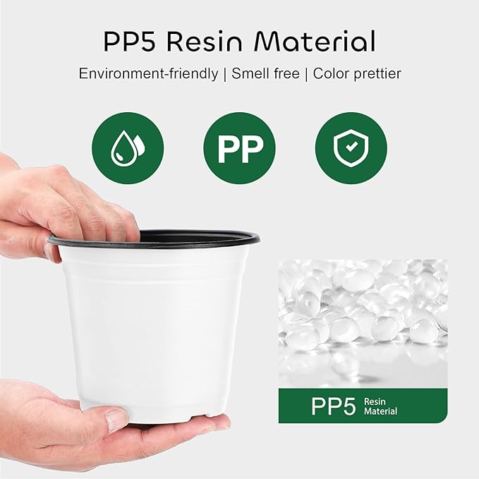 GROWNEER Nursery Pots 60 Packs 4 Inch Plastic Planting Pot with 15 Pcs Plant Labels, Seed Starting Set Flower Planter Container for Succulents, Seedlings, Cuttings, Transplanting, White