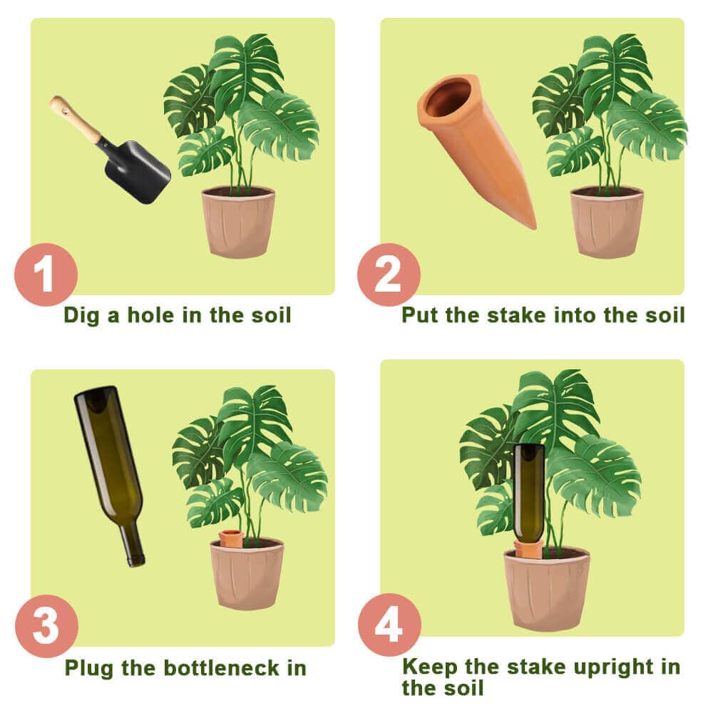 vensovo Terracotta Self Watering Spikes - 16 Pcs Potted Plant Watering Devices Vacation Self-Watering Stakes for Outdoor, Indoor Plants, Wine Bottle