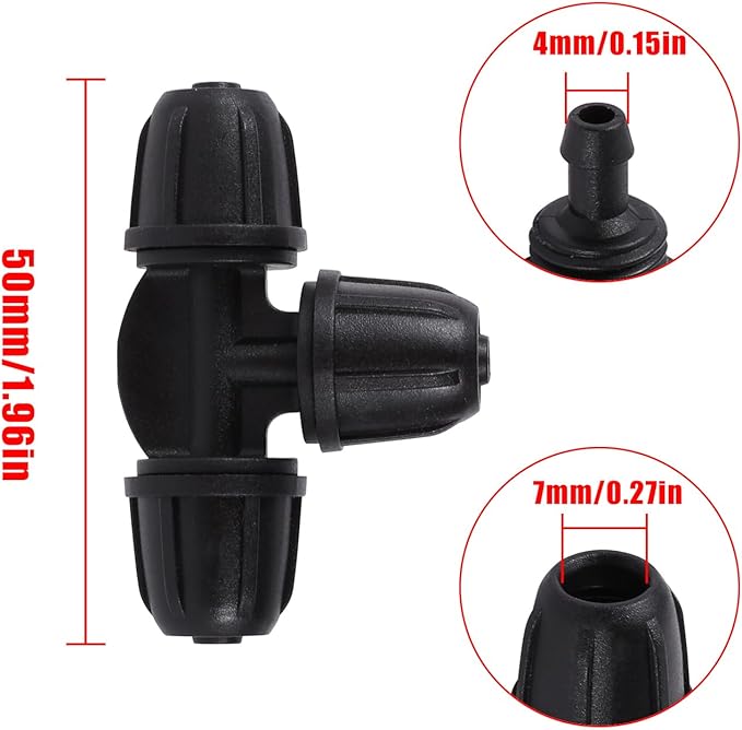1/4 inch Drip Irrigation Fittings, Lock Barbed Tee for ¼ in. Tubing; Tubing Outside Diameter (OD) is 0.250 in., Internal Diameter (ID) is 0.170. in.(25Pcs/Pack) (Black-3Way)