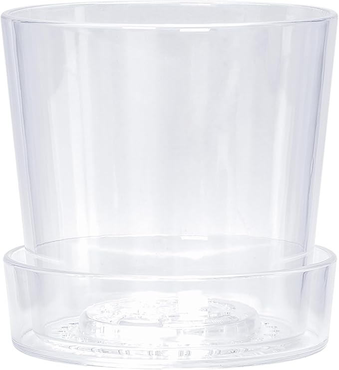 Phoenix Vine 6.5 Inch Clear Acrylic Planter Pot with Tray, Orchid Pot with Drainage Holes, Deep Saucer for Bottom Watering, Transparent Containers for Indoor Plants, Herbs, Set of 1, 91-A-F-1