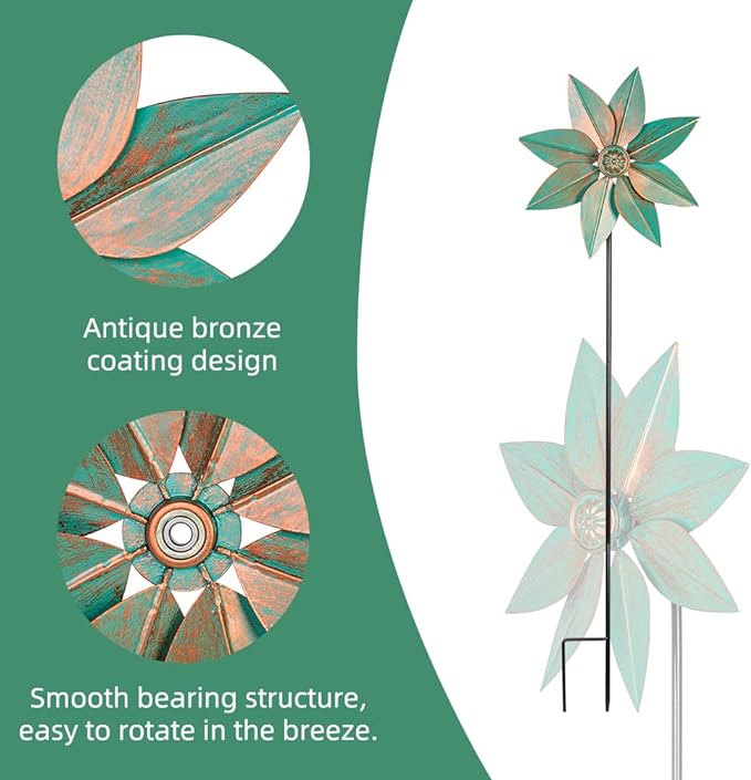 DREAMYSOUL Pinwheels for Yard and Garden, 38 Inches Metal Kinetic Wind Spinner for Outdoor Garden Patio Yard Decor