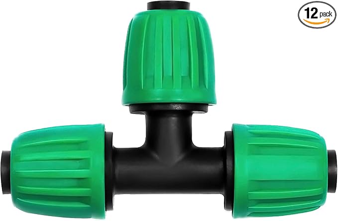 12 Pack 1/2 Inch Drip Irrigation Tee (1/2" ID x 0.65" OD), Drip Line Irrigation Locked Barbed 3 Way T for 1/2'' Irrigation Tubing Anti Leak Irrigation System Tee Fittings