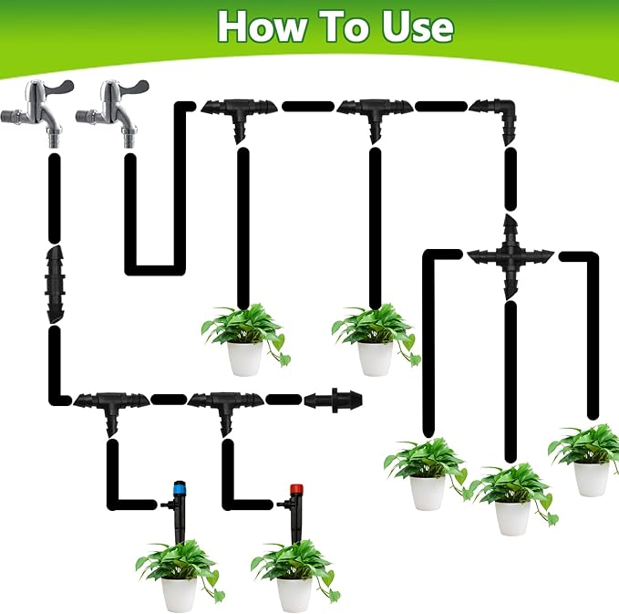 Drip Irrigation Fittings Kit for 1/4" Tubing, 90 Pieces Drip Line Connectors for Drip Systems - 30 Couplings, 20 Tees, 20 Elbows, 20 End Plugs, Drip Irrigation Parts for 1/4 Inch Drip Hose