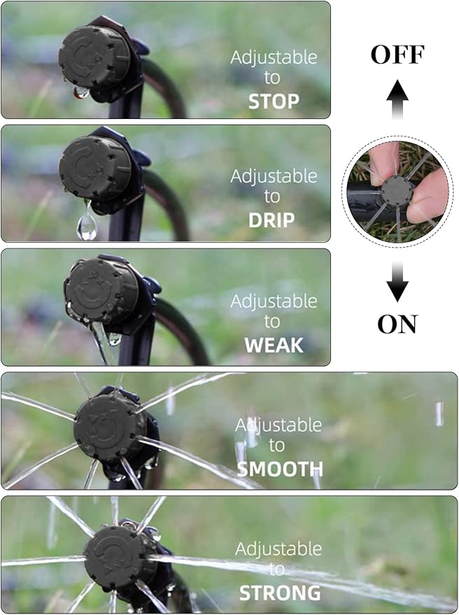 Kalolary 200Pcs Adjustable Irrigation Drippers, 1/4 Inch Barbed Drip Emitter 360 Degree Watering Sprinklers Anti-Clogging Drippers for 4mm/7mm Garden Watering System