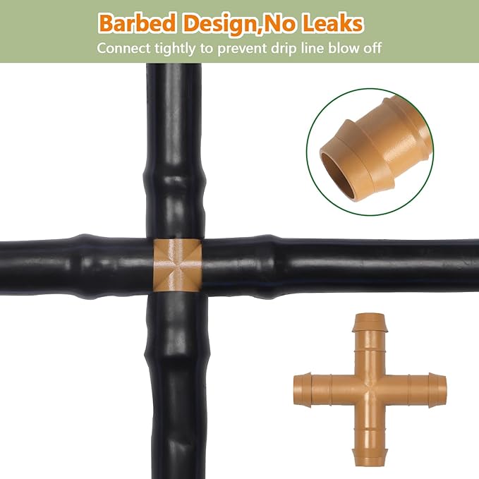 13 Pieces Drip Irrigation Fittings Barbed Cross Tee for 1/2" Irrigation Tubing Barbed 4 Way Connectors Drip Line 4 Way Couplings for Drip Sprinkler Garden Lawn Systems