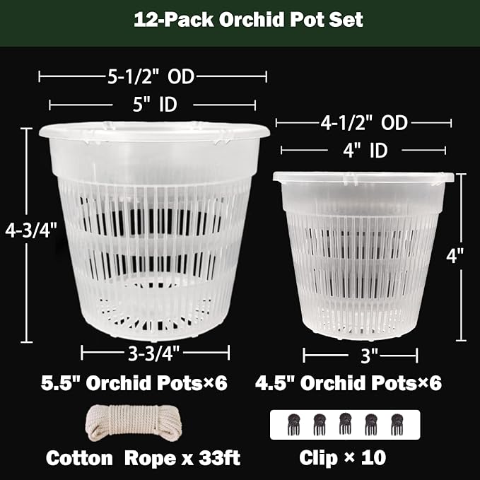 Orchid Pot, 12 Pack Orchid Pots with Holes, 5.5in and 4.5in Clear Orchid Pots for Repotting, Breathable Slotted Orchids Planter, Plastic Flower Plant Pot Indoor