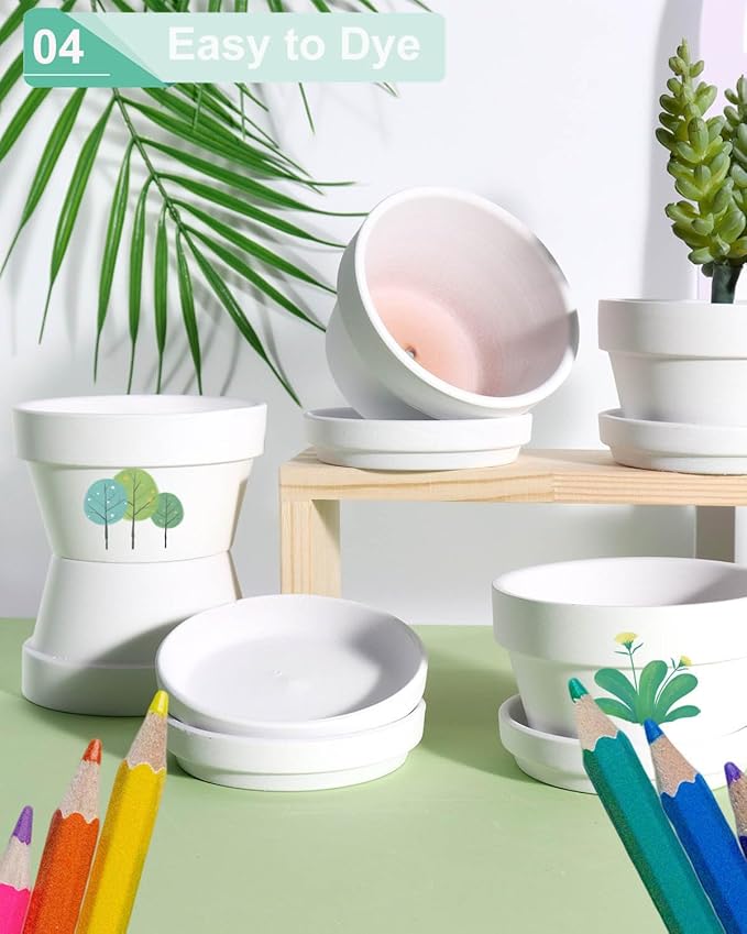 vensovo 5.7 Inch White Terracotta Shallow Succulent Pots - 6 Pack Terra Cotta Clay Pot with Saucer, Cacuts Indoor and Outdoor Planters with Drainage Hole