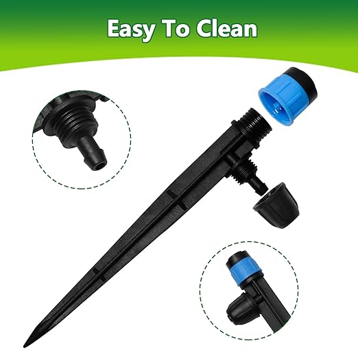 50 Pieces Drip Irrigation Emitters, Adjustable 360 Degree Drip Vortex Emitters on 5" with Stake for 1/4" Drip Irrigation Tubing Irrigation Fan Shape Drippers for Garden Watering System
