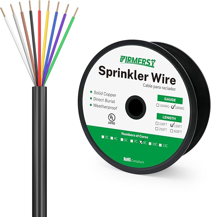 Firmerst 18/9 Solid Sprinkler Wire for up to 8 Valves System 150 Feet