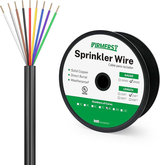 Firmerst 18/9 Solid Sprinkler Wire for up to 8 Valves System 150 Feet