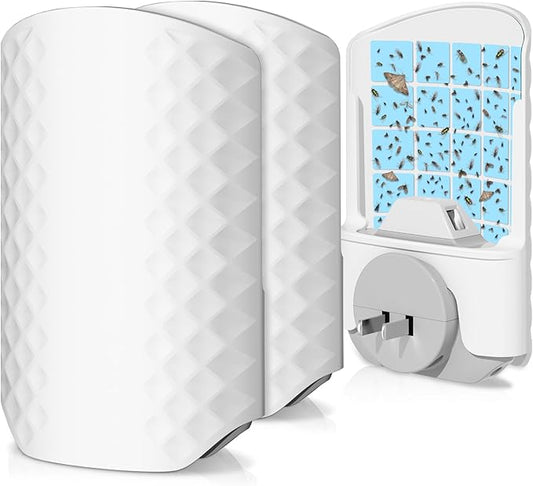 Flying Insect Trap for Indoors, Bug Killer Light Trap for Fruit Flies, Gnats, Moths, and Houseflies, 2 Devices + 8 Refills, Best Fly Traps for Home, Kitchen, Bedroom, Plant Area, Garages