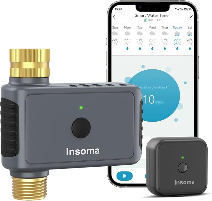 WiFi Hose Timer Brass Inlet & Outlet, Smart Sprinkler Timer with WiFi Hub, WiFi Water Timer for Garden Hose, APP & Voice Control, Smart Hose Faucet Timer for Lawns Yard Work with Alexa & Google Home