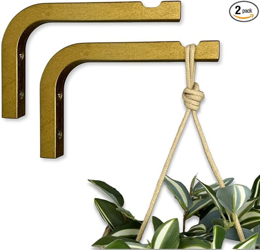 2-Piece Set of Plant Hooks for Wall 6 Inch - Mounted Wooden Plant Hook - Indoor and Outdoor Bracket Plant Hanger for Planters, Lanterns, Bird Feeders, Patio Decorations (Bronze)