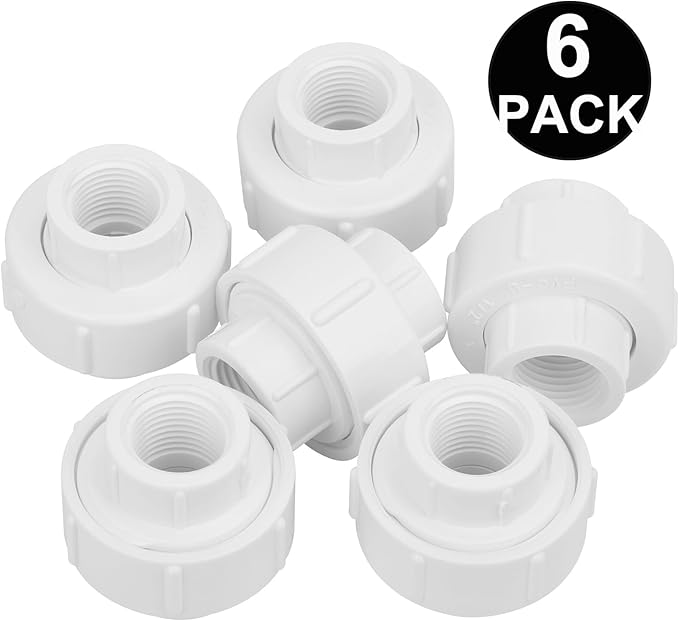 6Pcs 1/2Inch Female Threaded PVC Union Coupling Pipe Fitting (Female x Female) 1/2'' PVC FNPT Female Union Coupling Adapter for Sprinkler Pipe, Irrigation, Plumbing, Schedule 40, EPDM O-Ring