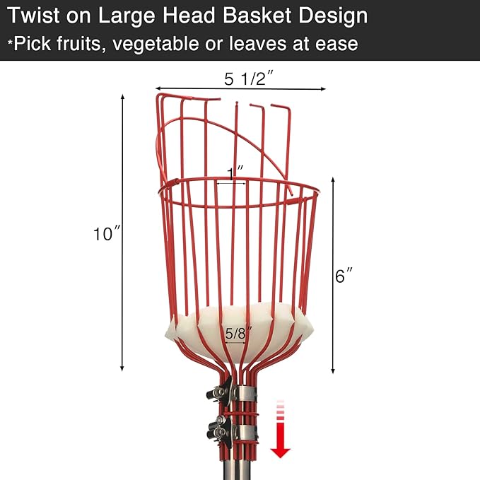 DonSail Fruit Picker Pole Tool with Basket Telescoping Long Handle, 35-65 Inch Adjustable Apple Orange Picker Pole Tool with Basket for Avocado Acorn Lemon Pear Mango Tree Picker