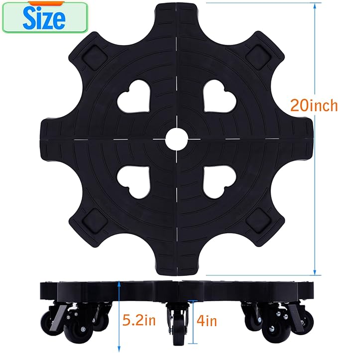 20 Inch Plant Caddy with Wheels 700lbs Heavy Duty Outdoor,Indoor Rolling Plant Stand with 3inch Casters Black Heart Shaped Plant Dolly Large Potted Planter Cart for Big Flowerpots Plants Pots