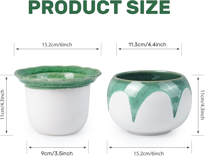 Self Watering Pots for Indoor Plants, 6 Inch African Violet Pots, Easy Plant Self Watering Planter, Ceramic Plant Pot with Absorbent Inner Pot for Flowers,Flower Pots - Gradient Green