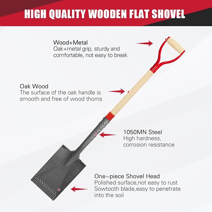 Shovel for Digging Spade Shovel Garden Spade Trenching Shovel for Planting Gardening Landscaping Edging,43 inches