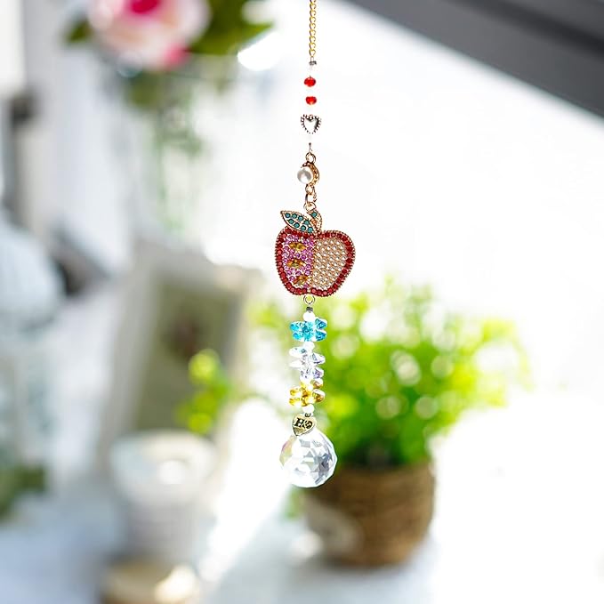 H&D HYALINE & DORA Set of 2 Crystal Sun Catchers Christmas Apple Pendant with Rhinestones, Hanging Colorful Crystal Ball Prism Sun Catcher for Home Wedding Party Christmas Garden Decor