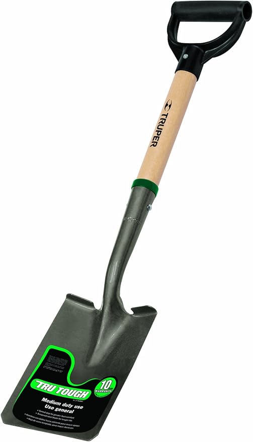 Truper 31197 Tru Tough 19-Inch Short D-Handle Square Point Shovel, 19-Inch Wood