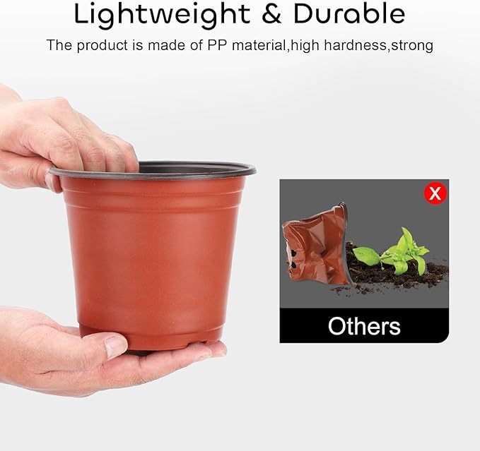 GROWNEER Nursery Pots 120 Packs 6 Inch Plastic Planting Pot with 15 Pcs Plant Labels, Seed Starting Kit Flower Planter Container Seedling Pot with Drainage Hole for Indoor Outdoor Garden