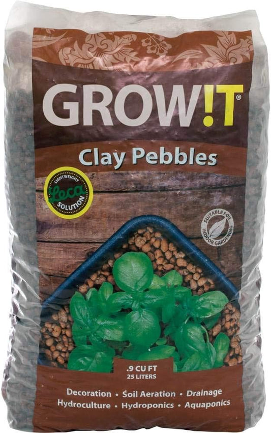 Hydrofarm GROWT GMC25L 25 Liter Bag, 4mm-16mm Clay Pebbles, 25 Liter Bag, Brown