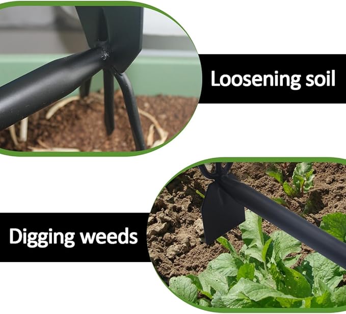 Garden Hoe and Cultivator, Long Heavy Duty Hand Hoe with Tiller, 2 Section Handle, Carbon Steel Blade, Cultivator Hoe Garden Tools for Loosening Soil, Digging