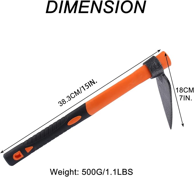 LUBAN Single Head Sharp Hoe with Heavy Duty Forged Adze and Ergonomic Non-Slip Handle for Loosening Soil, Seeding, Camping Outdoor 39mm/15-Inch