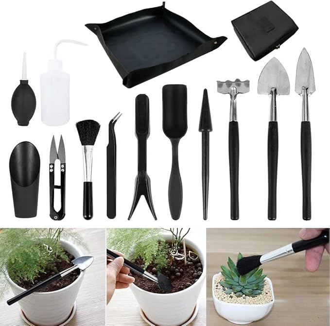 15 Pieces Succulent Plants Tools - Plant Repotting Mat and Storage Bag,Mini Garden Transplanting Tools for Indoor Outdoor Miniature Fairy Flower Plant Care