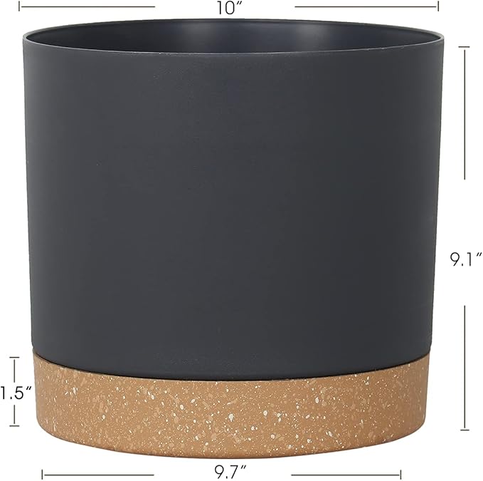 kubvici Plant Pots for Indoor Plants, 2 Pack 10 Inch Plant Pot Plastic Flower Pots Planters with Drainage Saucer for Indoor Outdoor Garden Home (10" Black)