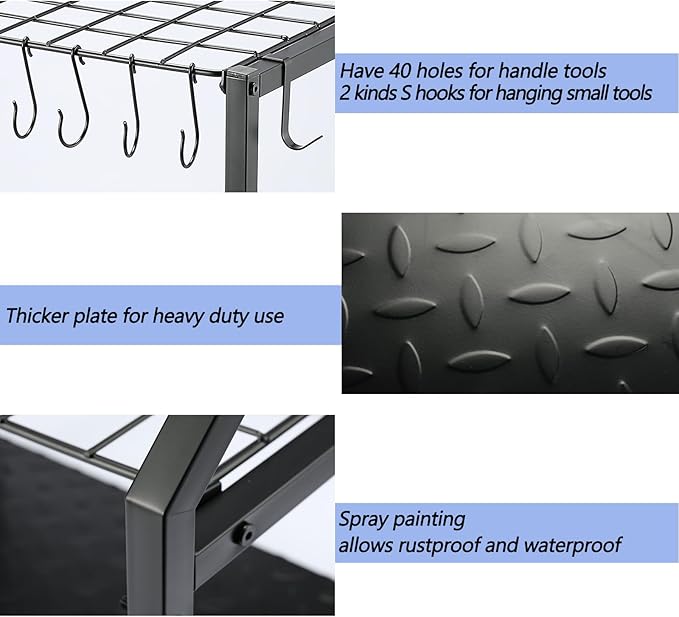 Garden Tool Organizer,Garage Organization Heavy Duty,Yard Tool Organizer for Garage,Garden Tool Rack,Tool Stand,Broom Holder,Garage Storage System for Lawn,Shed,Outdoor,Free Standing.