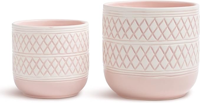 6 + 4.7 inch Flower Plant Pots Indoor Plants, Ceramic Planter with Drainage Hole, Pink Plant Pot for Succulent Orchid Snake Plants Cactus