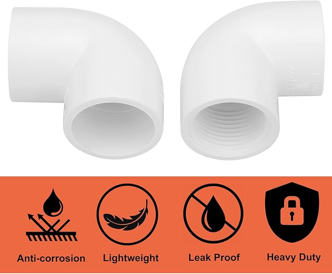 10Pack 1" Slip x Female Thread 90 Degree PVC Elbow Pipe Fitting Connector SCH40 1IN Socket to Female Threaded Elbow PVC Corner Adapter Pipe Fitting for Sprinkler, Irrigation