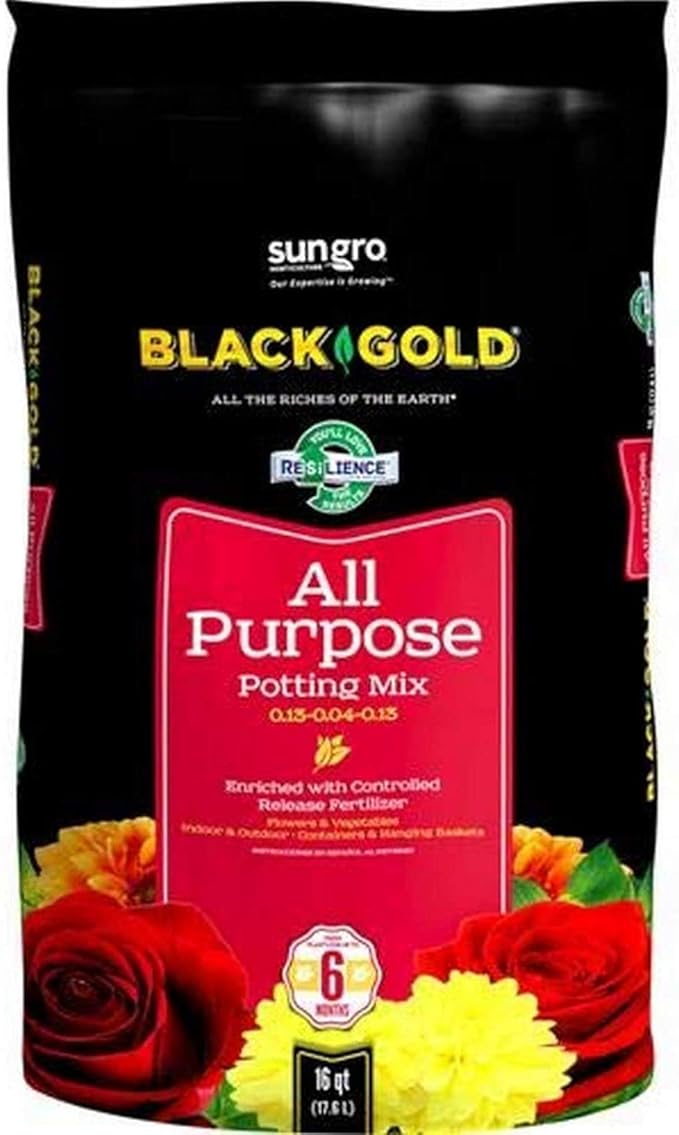 SunGro Black Gold All Purpose Potting Soil Fertilizer Mix for House Plants, Vegetables, Herbs and More, 16 Quart Bag (4 Pack)