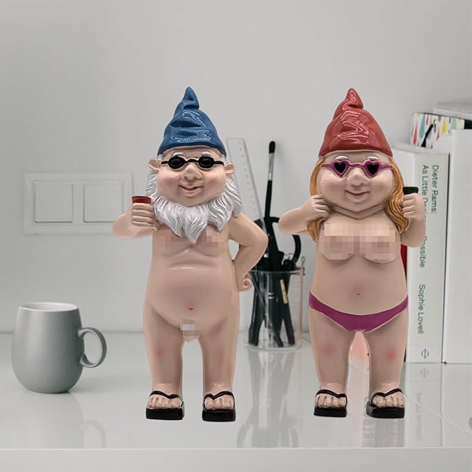 MINICAR 8'' H Gag Gnomes Statues Garden Outdoor Decor, Funny Dwarf Sculptures Yard Lawn Decorations, Naughty Gifts for Women Men, Set of 2