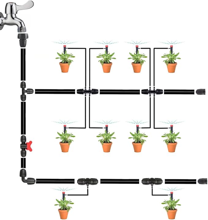 Drip Irrigation Fittings, (.520" ID x .650" OD) 1/2" to 1/4" Irrigation Parts Barbed Reducer Tee,Lock Reduced 6 Way T Connectors - 10 Pack