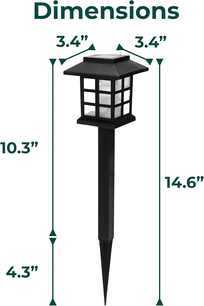 TECHKO Solar Classic Lantern Garden Pathway Lights – Dusk-to-Dawn, Weather-Resistant Outdoor LED Lighting (4-Pack)