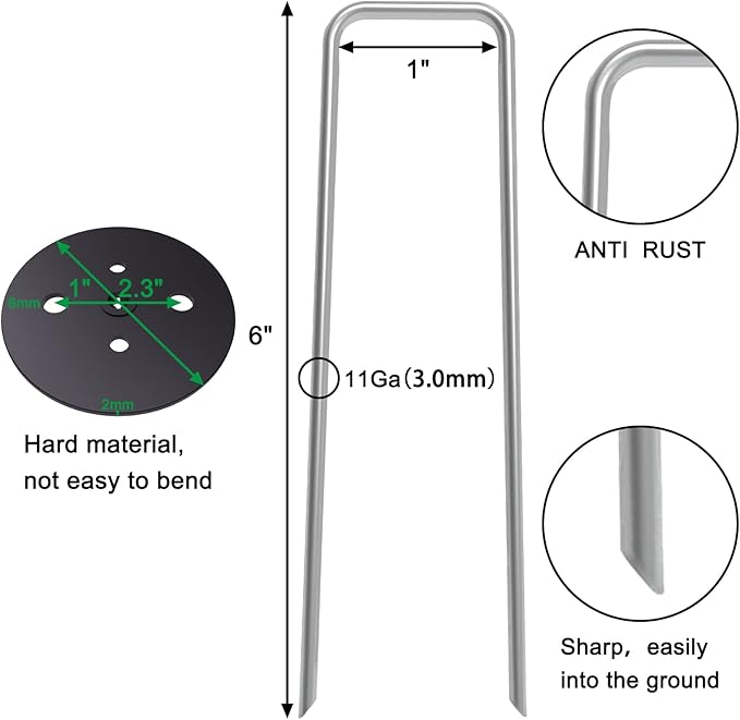 MySit 50 Pack Vapor Barrier Stakes with Landscape Staples Gasket Caps, 6 Inch Weed Barrier Stakes for Moisture Barriers, Garden Ground Staples for Weed Block Landscaping Lawn Fence Pins