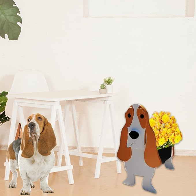 Basset Hound Dog Planter Plant Pots,Cute Garden Dog Flower Planter,Dog Planters Birthday Gifts for Women,Office,Indoor/Outdoor Decor（9.45 * 8.54 * 13.23in）