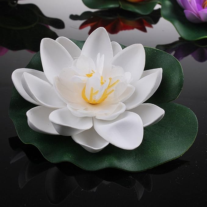 Set Of 4 Different Color Artificial Floating Foam Lotus Flower Water Lily for Home Garden Pond Decor,Small