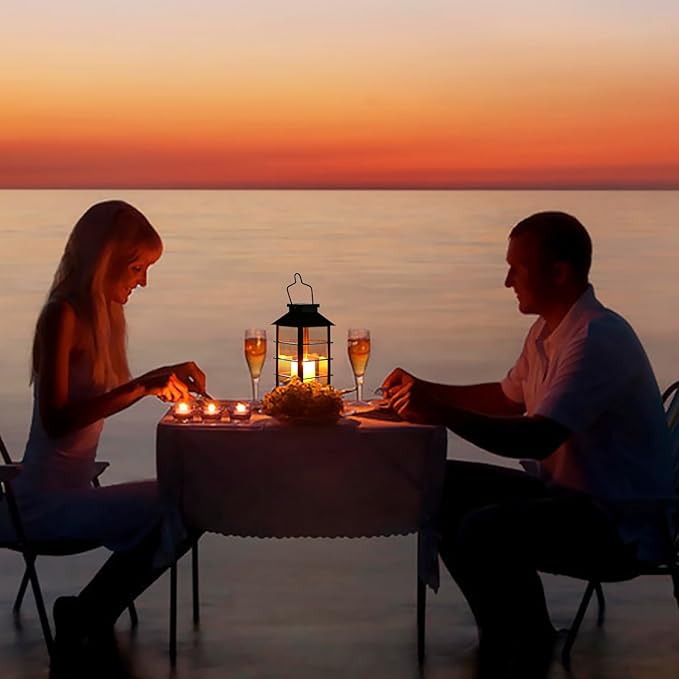 LED Solar Lantern - Outdoor Hanging Solar Lights Waterproof Flickering Flame Candle Light for Patio Courtyard Garden Decorative(2 Pack)