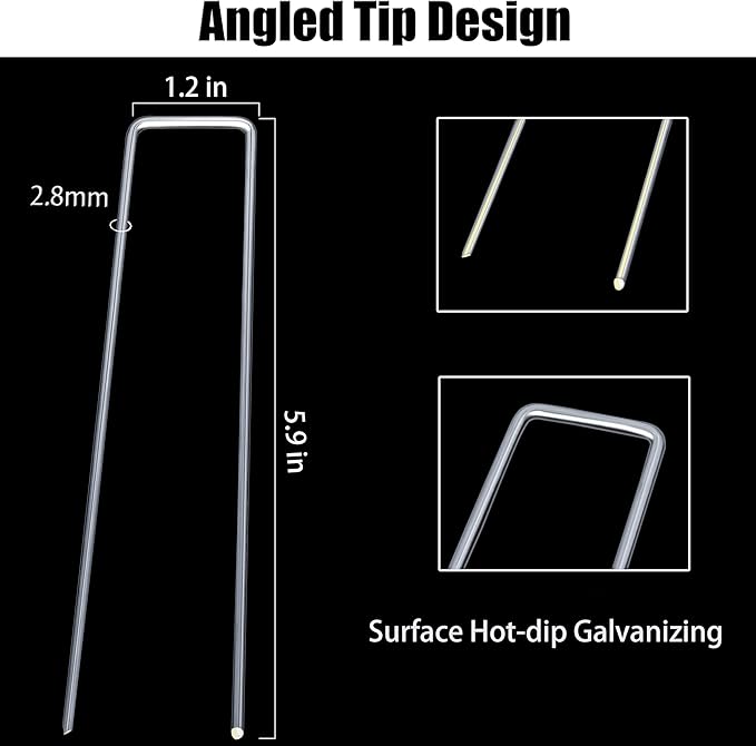 100 Pcs Garden Staples 6 Inch U-Shaped Landscape Staples,11 Gauge Heavy Galvanized Garden Staples are Suitable for Outdoor Fabric Irrigation Hoses, Artificial Turf Nails, Fixed Fences and Tents.