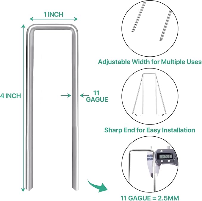 4 Inches Landscape Staples,Galvanized Garden Stakes Yard Stakes Garden Staples Prefect for Weed Barrier Fabric,11 Gauge Landscape pins for Tent,Balloons, Irrigation Tube. (300package, 4 inch)