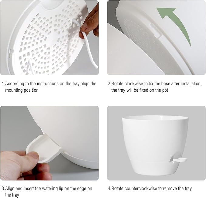 10/9/8 inch Self Watering Pots, Set of 3 Plastic Planters with Mesh Drainage Holes and Deep Reservoir for Indoor Outdoor Garden Plants and Flowers, White