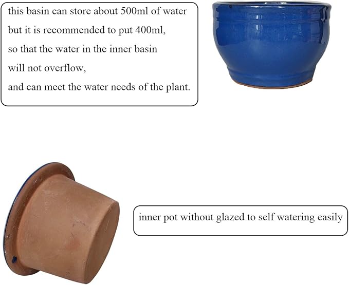 African Violet Pots Self Watering 6 inch Round Ceramic Violet Pot Blue