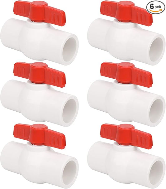 6Pcs 3/4" PVC Ball Valve Water Pipe Shut-off Valve Socket with Red T-Handle for Cold Water Supply lines, Irrigation Pipe fitting System(Socket x Socket), Schedule 40