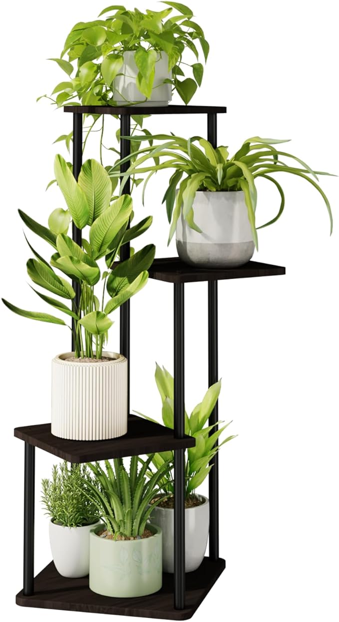 Bamworld 4 Tier Plant Stand Indoor, Small Metal Plant Shelf for Multiple Plants, Corner Flower Stand for Patio Garden Balcony Living Room Bedroom(Black)