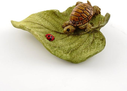 Top Collection Miniature Fairy Garden and Terrarium Statue, Little Turtle on Leaf